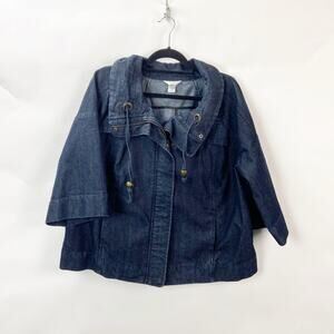 2/$30 CJ Banks 1X Plus Womens Blue Denim Drawstring Button Front Jacket